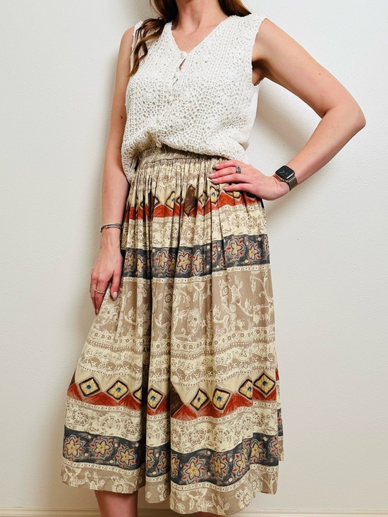 Coldwater Creek Dresses & Skirts - Vintage Coldwater Creek Rayon Skirt Petite Tribal Boho Aztec Pattern Made in USA